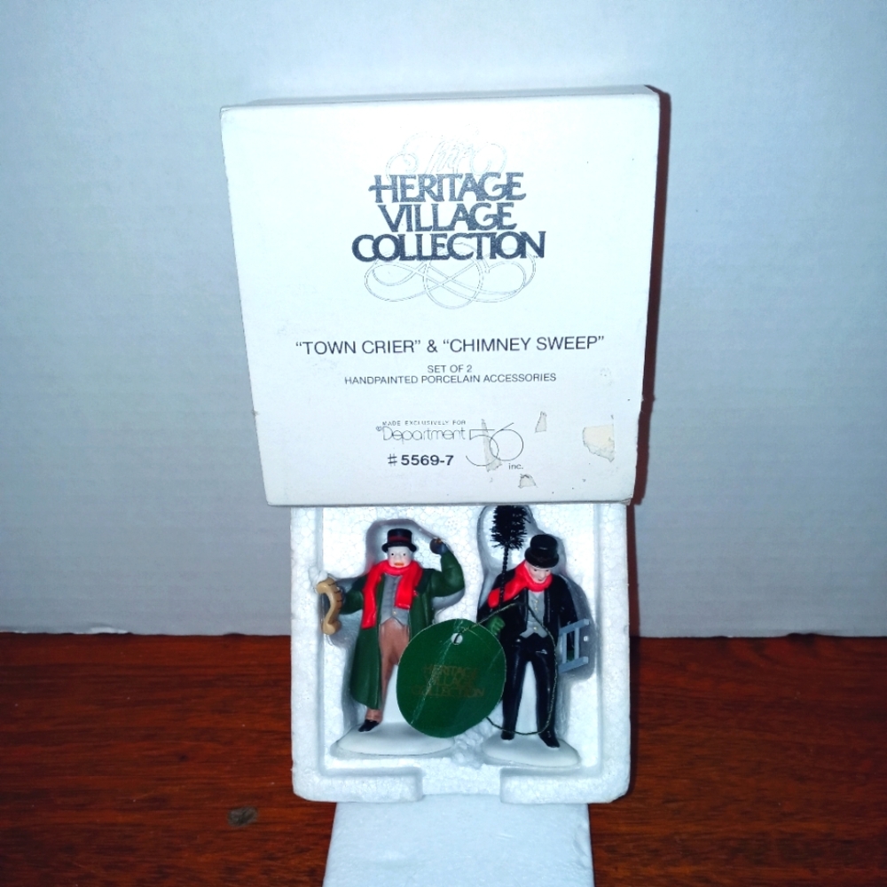 Dept 56 Handpainted Porcelain "Town Crier & Chimney Sweep" 2 Piece Figurines Box